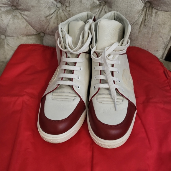 Authentic Gucci interlocking GG white and red leather high - Picture 2 of 7
